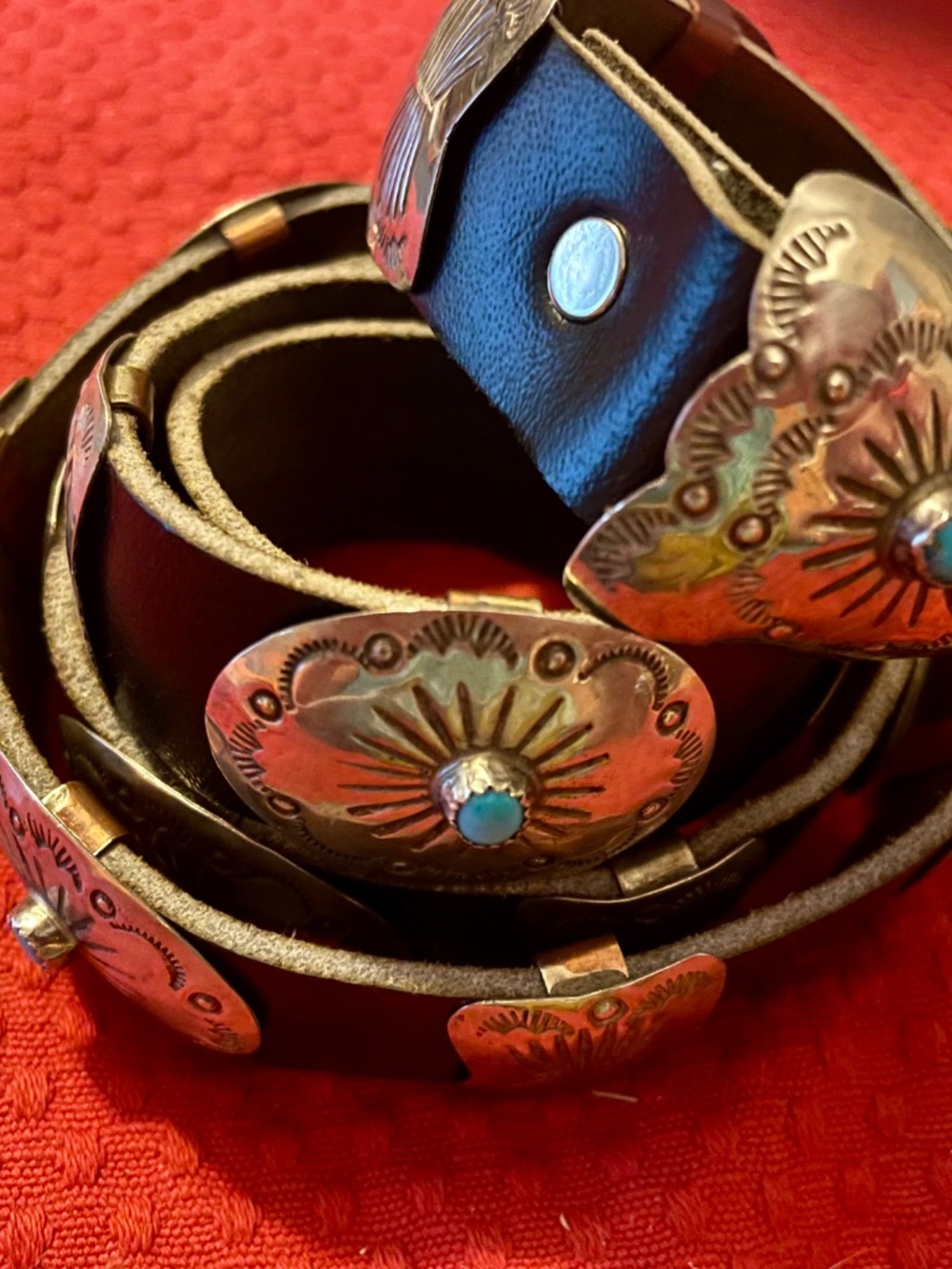 Vintage Native American Sterling Silver Turquoise Concho Belt - Picture 4 of 6